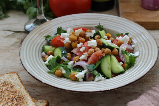 Greek Salad (Choriatiki) with Roasted Chickpeas