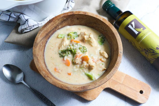 Chicken Brocolli Soup with Coconut Cream and Olive Oil