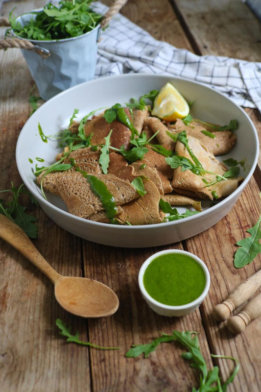 Crepes With Arugula-Walnut Pesto